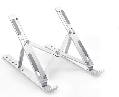 BLV Aluminum Tabletop Laptop Stand Ergonomic Foldable Portable Laptop Stand Holder 4 in 1 Multipurpose Laptop Stand, Tablet Stand, Mobile Stand, Book Stand LS-2 Aluminium Desk Stand Laptop Stand with Adjustable Height Compatible with Universal Laptops(Silver)