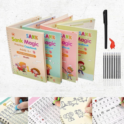 XORTIC Magic Practice Copybook (4 BOOK + 10 REFILL + 1 PEN + 1 GRIP) Reusable MagicBook(Multicolor)