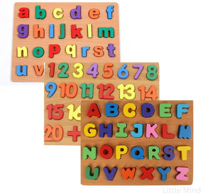 Toys Ka Story 3D Wooden Capital & Small Alphabet Along with Number Board Puzzles, Set of 3(Multicolor)