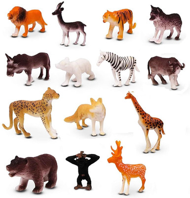 CJ CHILDREN 14 Pc Wild Animal Toy Figures Action Play Set for Kids with Jungle Map(Multicolor)