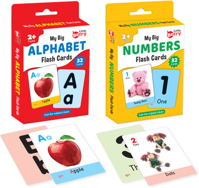 Little Berry Big Flash Cards for Kids (Set of 2): Alphabets and Numbers - 64 Cards(Multicolor)