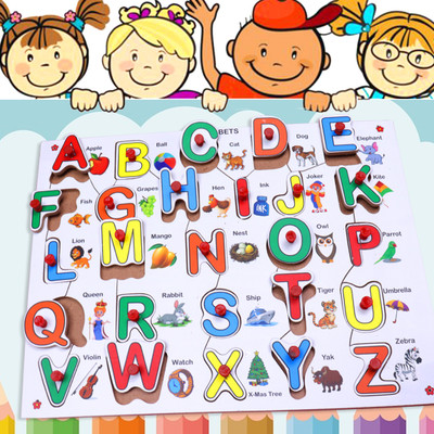 Wow The Toy Wooden English 3D Alphabets Blocks with Objects for Kids Puzzles Learning(1 Pieces)