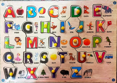 Utkarsh English alphabet wooden puzzle with plastic knobs ,26 PEICES (pack of 1)(Multicolor)
