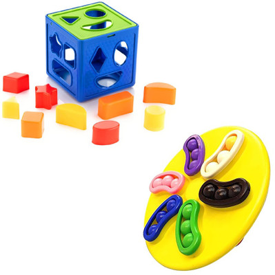 Toy DEKHO Buy 1 Get 1 Shape Sorter Cube & Magic Spin Blocks Puzzle Toys for Kids Age 3-6(Multicolor)