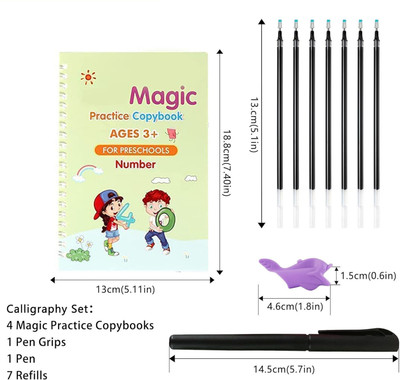 KIDCOPY Early Writing Skills Workbook with Magic Pen and Refills A4 Organizer RULE 40 Pages(Multicolor, Pack of 4)