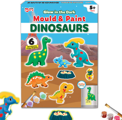 Little Berry Mould and Paint Kit for Kids: Dinosaurs - Create 6 Fridge Magnets(Multicolor)