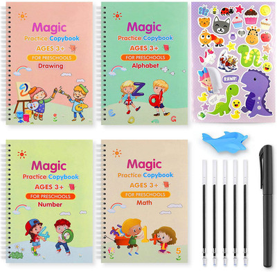 Magic Practice Copybook, Number Tracing Book For Preschoolers With Pen, Magic Calligraphy Copybook Set Practical Reusable Writing Tool Simple Hand Lettering(Spiral, Generic)