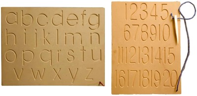 REWASHREE CRAFT WORLD Alphabets Small & Number 1-20 Wooden Tracing Board with Pencil for Kids(Brown)