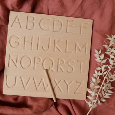 SHALAFI Learning Alphabet Number Tracing Boards Wooden ABC Learn Practice Writing Slates(Beige)