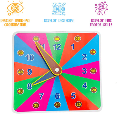 Plus Shine Early Learning time in Watch Toy Games Wooden Teaching Clock Board for Kids(Multicolor)