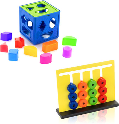 Toy DEKHO Buy 1 Get 1 Combo (Shape Sorter Cube 9 Pcs Toy & Slide Puzzles Game)(Multicolor)