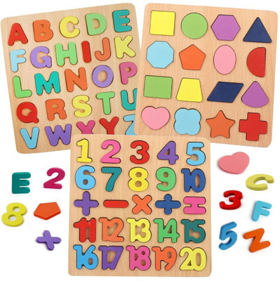 KNK Infotain Wooden Learning Educational Board for Kids Alphabets Numbers & Shapes Puzzle(Multicolor)