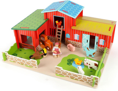 Braintastic Wooden Happy Animal Large Farm house Playset(Multicolor)