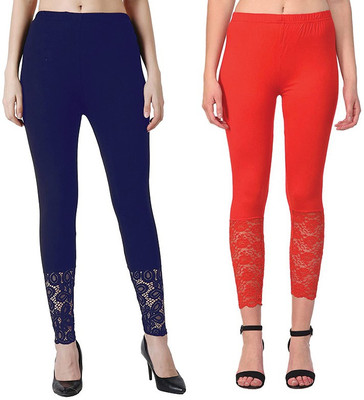 Styllofy Ankle Length Western Wear Legging(Dark Blue, Red, Solid)