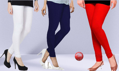 FABLINE Churidar  Ethnic Wear Legging(White, Blue, Solid)