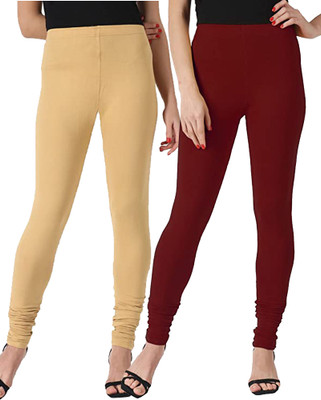 WINGS 2 FLY Ankle Length Western Wear Legging(Beige, Maroon, Solid)