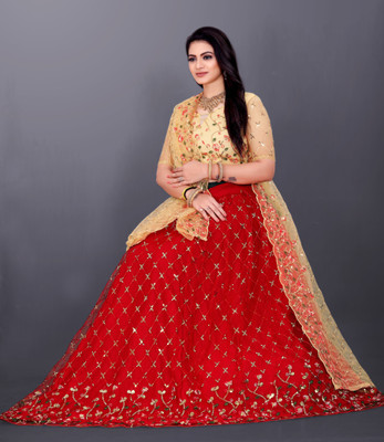 JAY RAMDEV FASHION Embroidered Semi Stitched Lehenga Choli(Red)