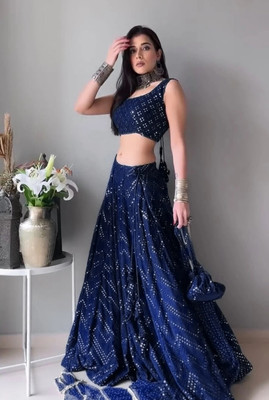 Udbhav Export Embroidered Semi Stitched Lehenga Choli(Blue)