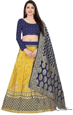 SWAMI STUDIO Self Design Semi Stitched Lehenga Choli(Gold, Blue)