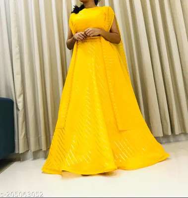 Yozzby Printed Semi Stitched Lehenga Choli(Yellow)