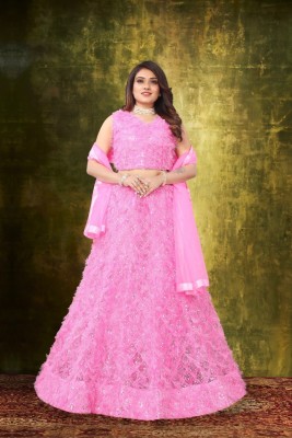 Mert India Embellished Semi Stitched Lehenga Choli(Pink)