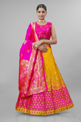 Tishta Embroidered Semi Stitched Lehenga Choli(Yellow)