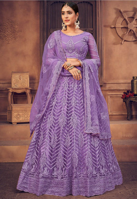HOUSE OF COMMON Embroidered Semi Stitched Lehenga Choli(Purple)