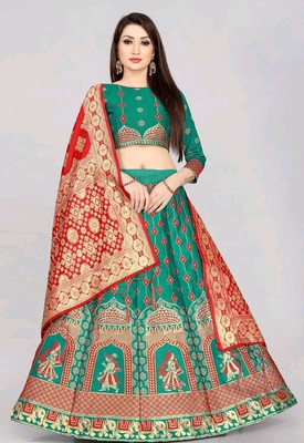 KRISHUFAB Self Design Semi Stitched Lehenga Choli(Light Green)