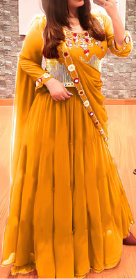 MADHUR HAND WORK ART Embroidered Semi Stitched Lehenga & Crop Top(Yellow)