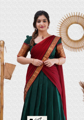 LCHGX2Y3XQMPJRAV Self Design Semi Stitched Lehenga Choli(Green)