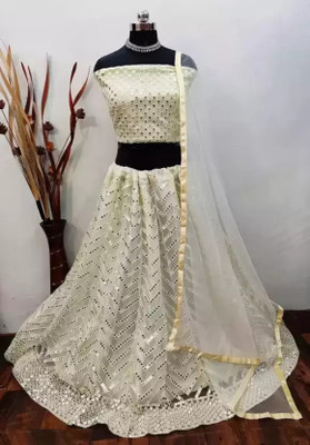 RamKrupa Creation Embroidered Semi Stitched Lehenga Choli(Beige)