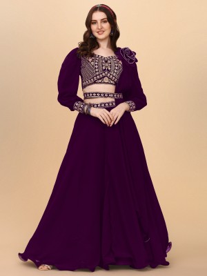 GOWTRAM Embroidered Semi Stitched Lehenga Choli(Purple)