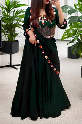 kamaldesigner Embellished Semi Stitched Lehenga & Crop Top(Green)