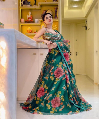 Mert India Digital Print Semi Stitched Lehenga Choli(Green)