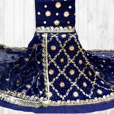 MADHUR HAND WORK ART Embroidered, Embellished Semi Stitched Rajasthani Poshak(Blue)