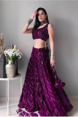 ZAALIMA FASHION Embroidered Semi Stitched Lehenga Choli(Purple)