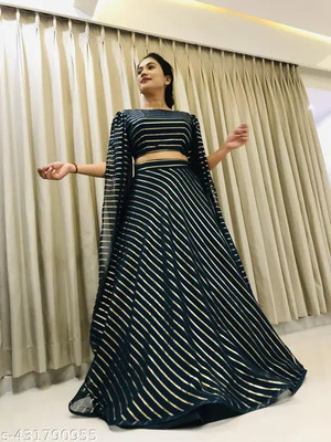 QUEDDY'S Solid Semi Stitched Lehenga & Crop Top(Multicolor)