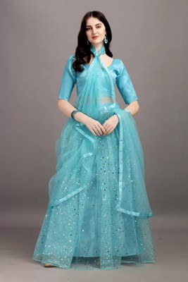 HOUSE OF COMMON Self Design Semi Stitched Lehenga Choli(Blue)