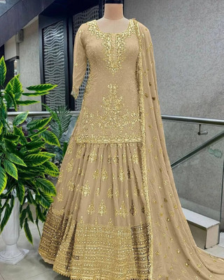 PEDR TRENDS Embroidered Semi Stitched Lehenga Choli(Beige)