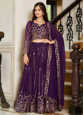 Kedar Fab Embroidered, Embellished Semi Stitched Lehenga Choli(Purple)