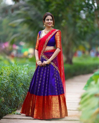 ADESHETHNICWEAR Self Design Semi Stitched Lehenga Choli(Blue)
