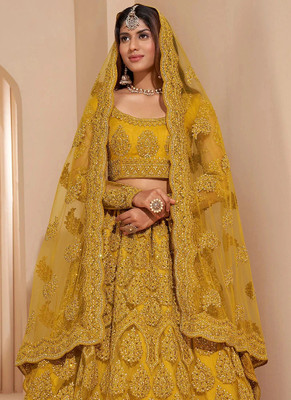 Udbhav Export Embroidered Semi Stitched Lehenga Choli(Yellow)