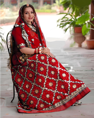 BHOJALCREATION Embroidered Semi Stitched Rajasthani Poshak(Red)