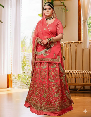 SHREE AMBEY TRADING Embroidered Semi Stitched Rajasthani Poshak(Pink)