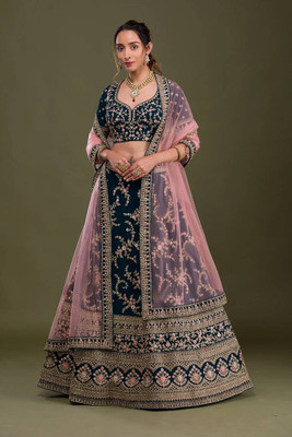 LADALI Embroidered Semi Stitched Lehenga Choli(Dark Blue)