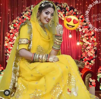 New Pooja Embroidered Semi Stitched Rajasthani Poshak(Yellow)