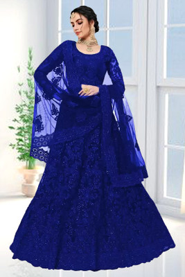 RamKrupa Creation Embroidered Semi Stitched Lehenga Choli(Blue)