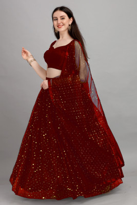 color bucket Embellished, Self Design Semi Stitched Lehenga Choli(Maroon)