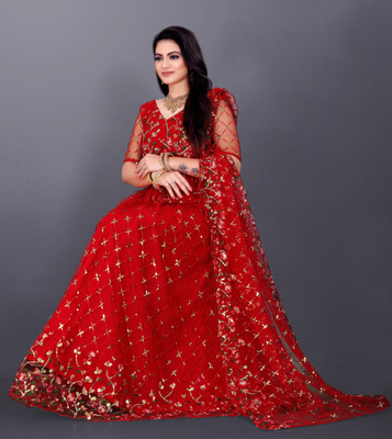 JAY RAMDEV FASHION Embroidered Semi Stitched Lehenga Choli(Red)