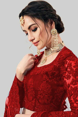 AADITASYA Embroidered Semi Stitched Lehenga Choli(Red)